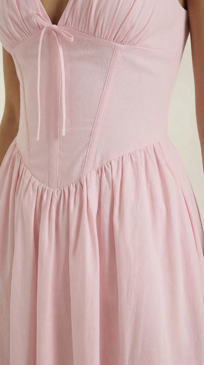 Robe Midi Élégante Femme – Décolleté en V Style Corset Évasé à Bretelles