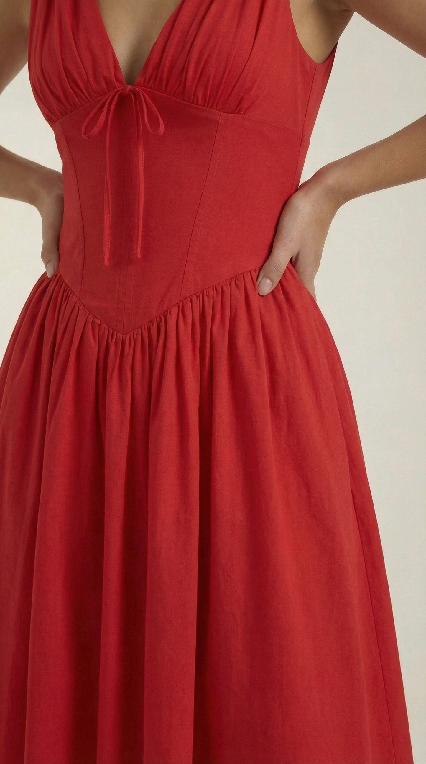 Robe Midi Élégante Femme – Décolleté en V Style Corset Évasé à Bretelles