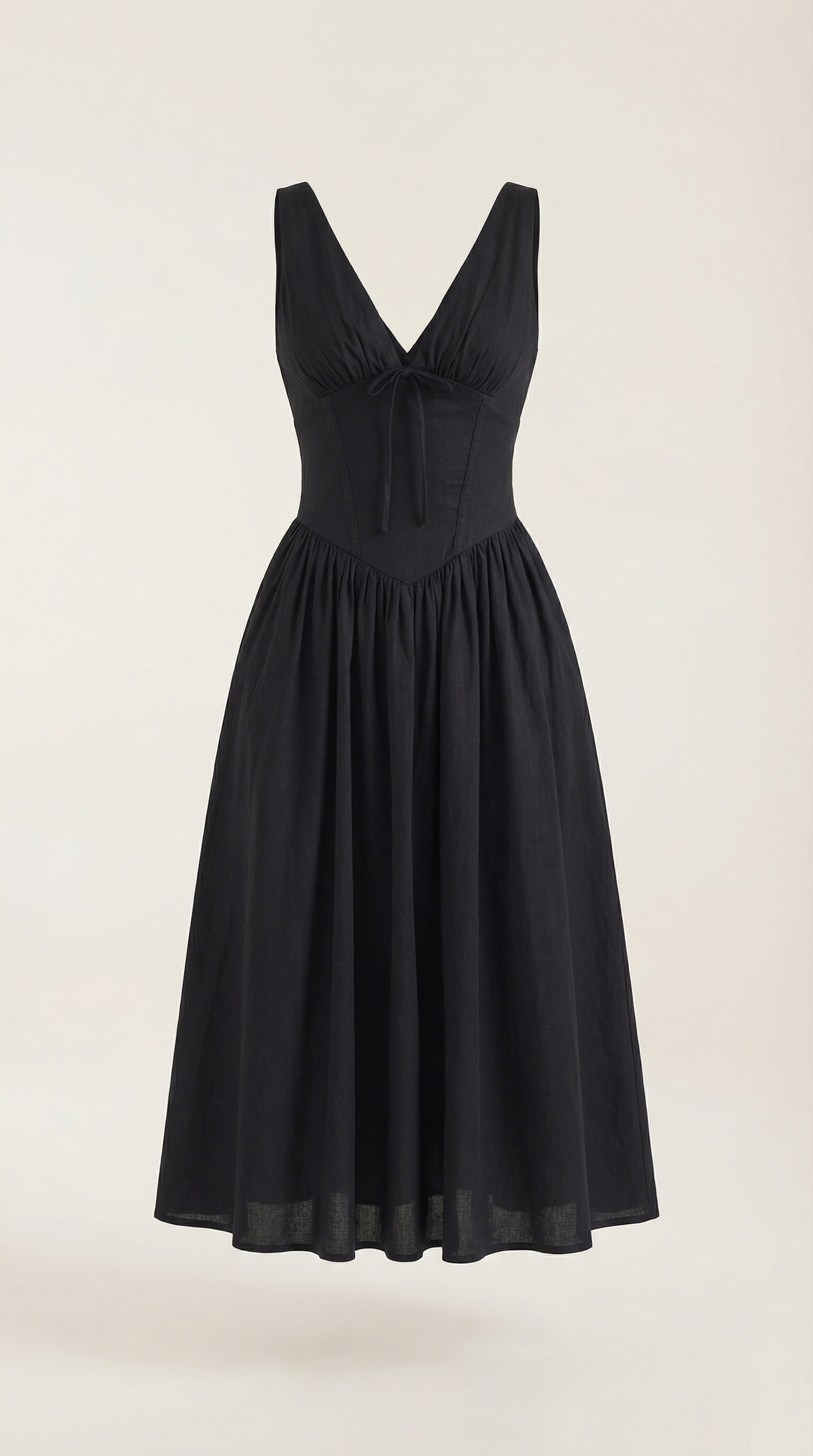 Robe Midi Élégante Femme – Décolleté en V Style Corset Évasé à Bretelles