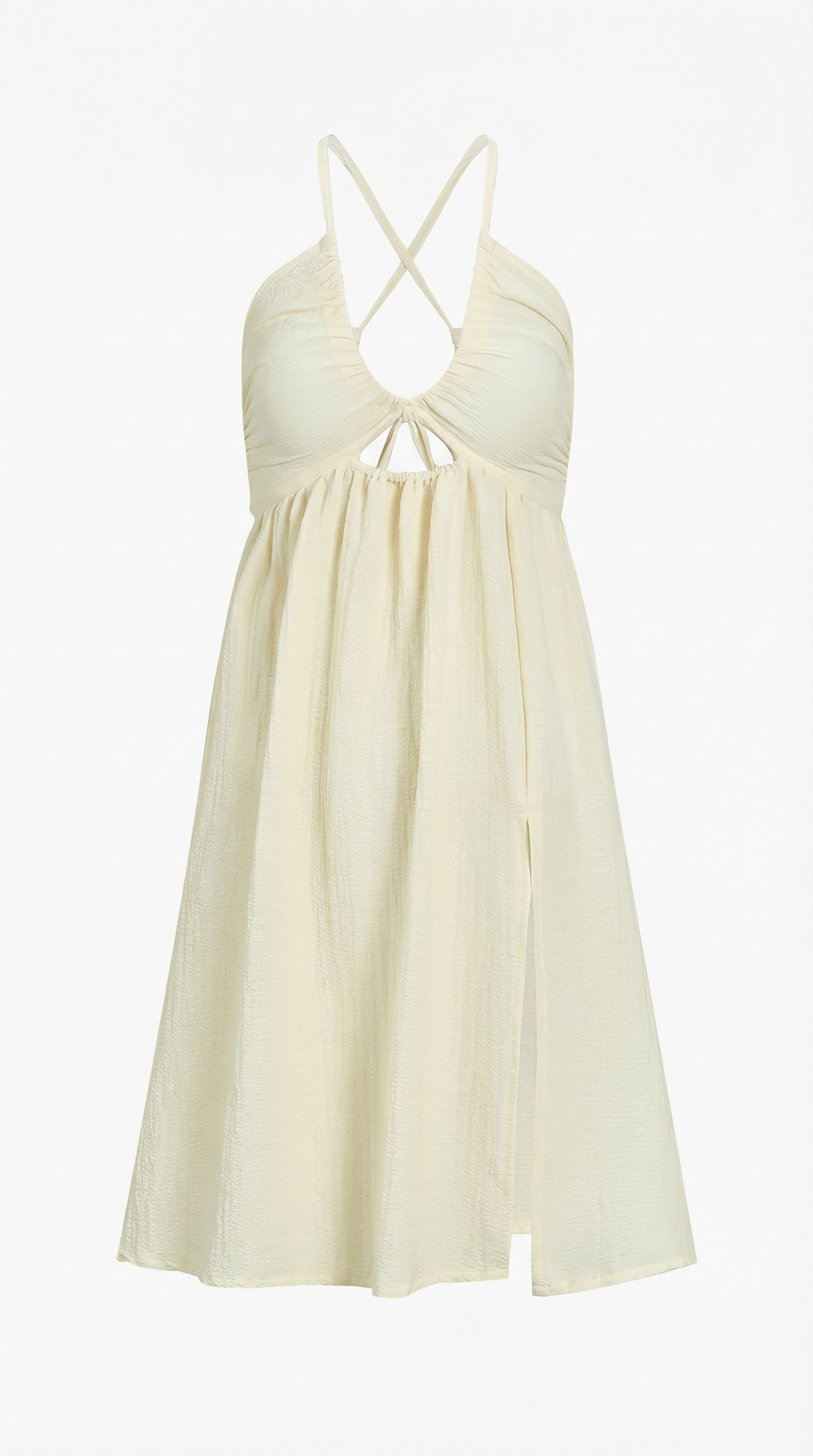 Robe Midi Élégante Femme – Découpe Avec Fente Haute Beige Fluide