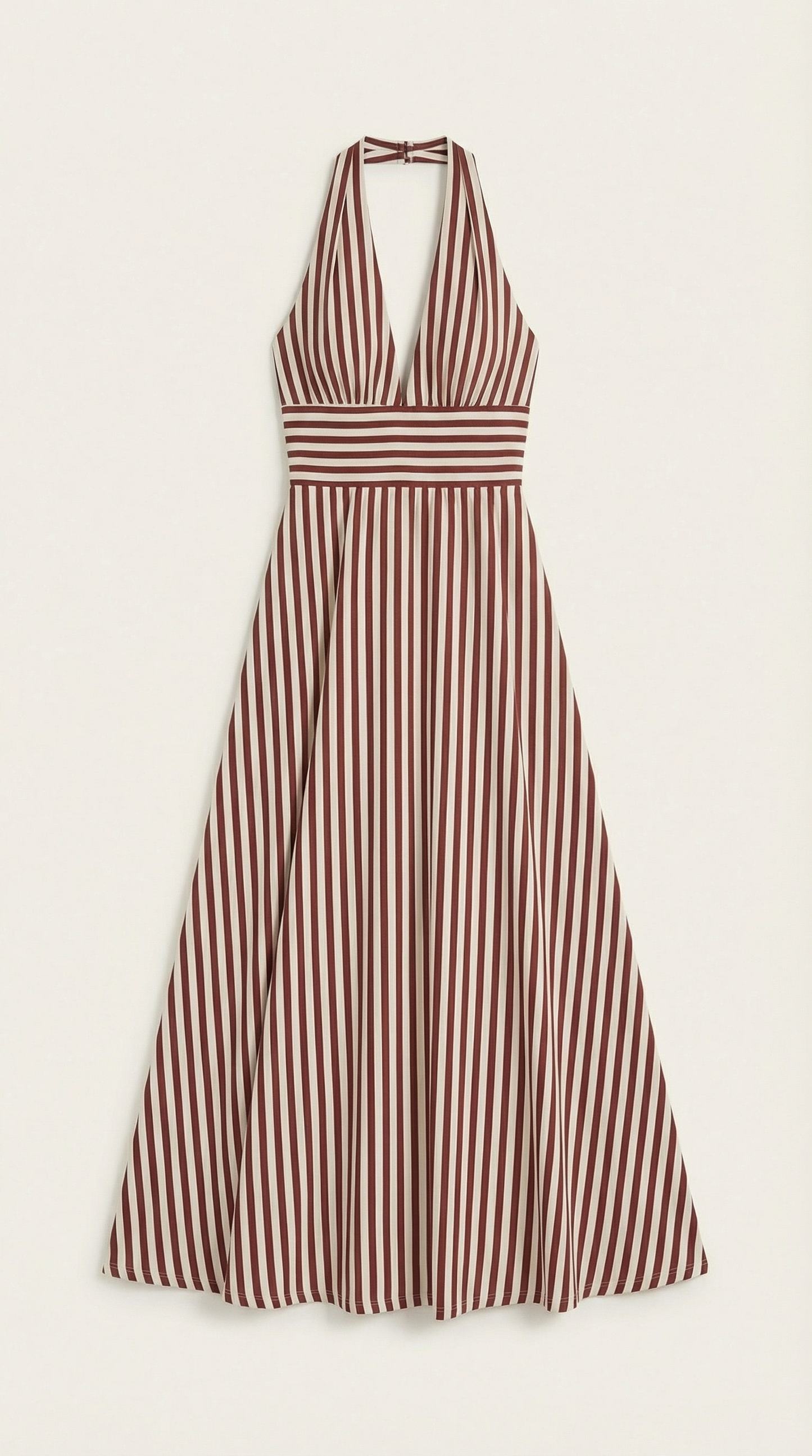 Robe Maxi Rayée Élégante Femme – Dos Nu Col V Halter