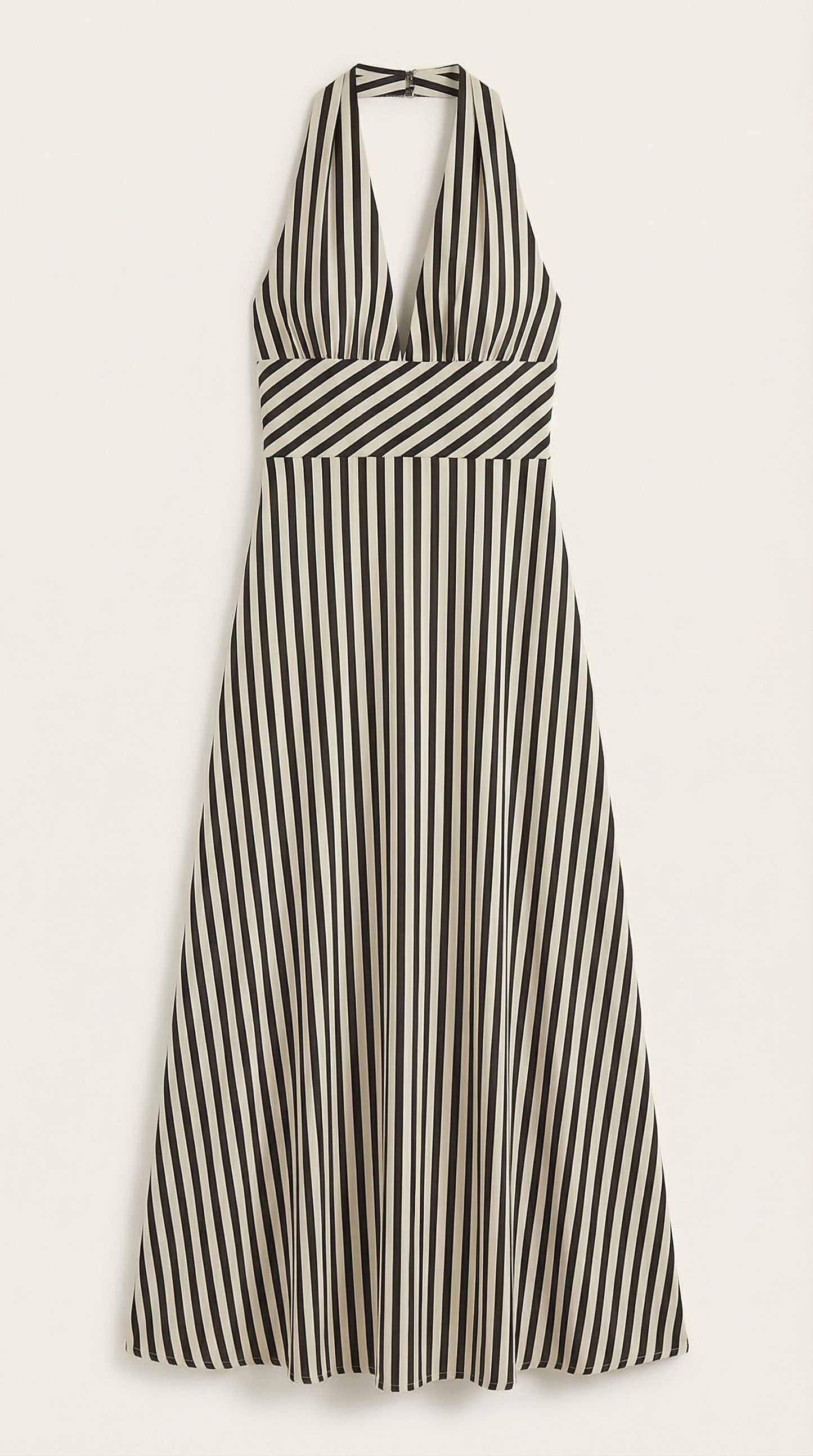 Robe Maxi Rayée Élégante Femme – Dos Nu Col V Halter