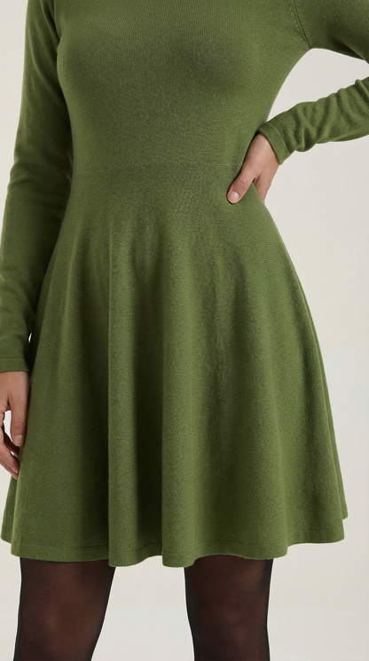 Robe Mini Élégante Plissée Femme – Manches Longues Col Rond