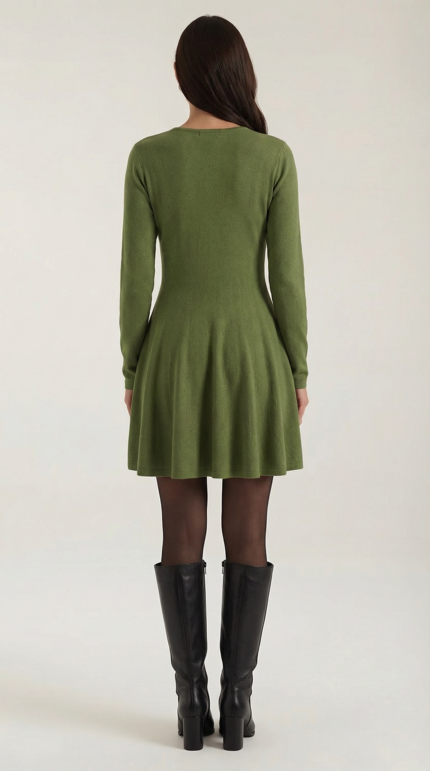 Robe Mini Élégante Plissée Femme – Manches Longues Col Rond
