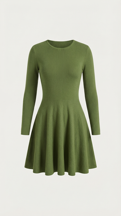Robe Mini Élégante Plissée Femme – Manches Longues Col Rond