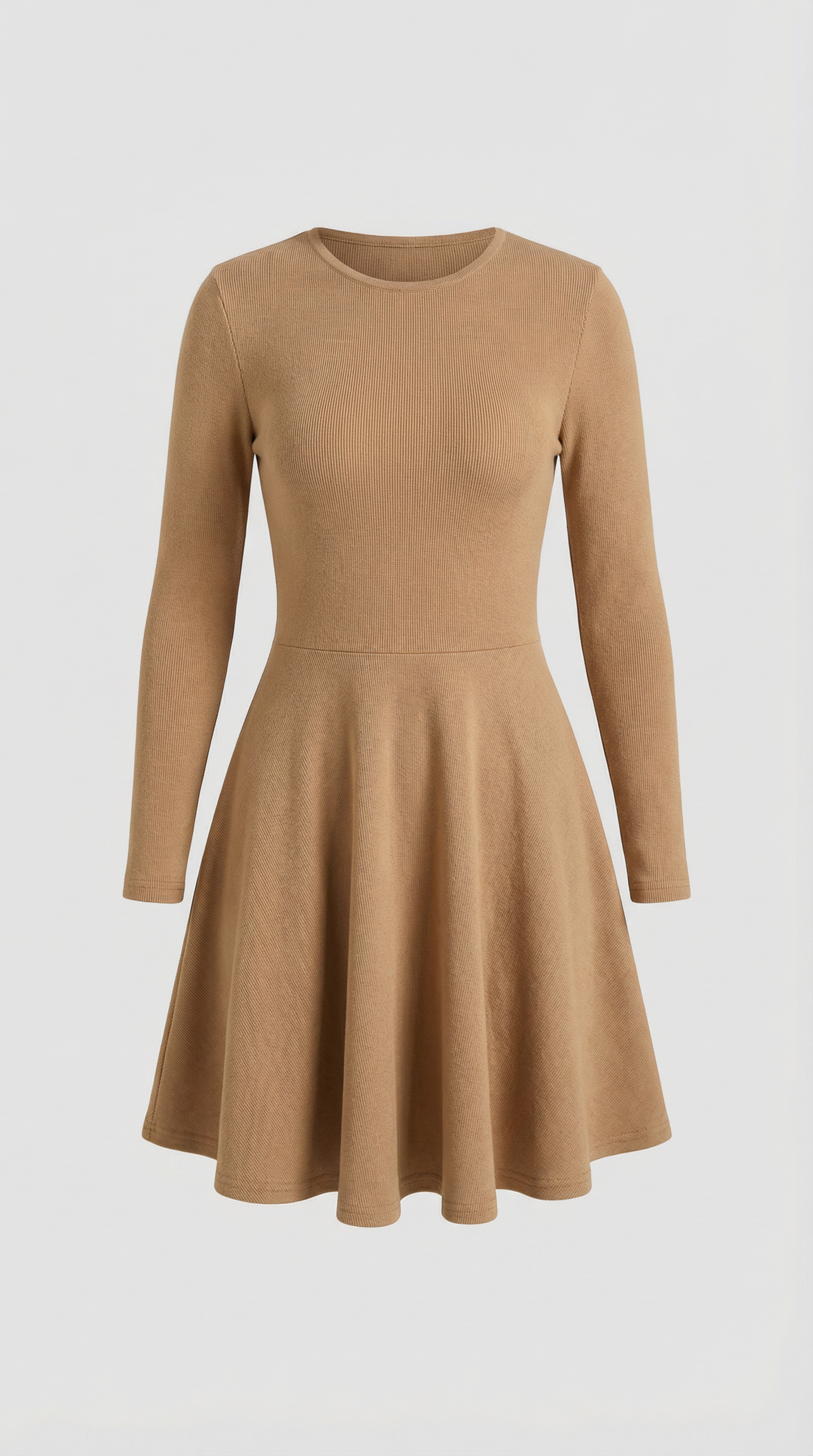 Robe Mini Élégante Plissée Femme – Manches Longues Col Rond
