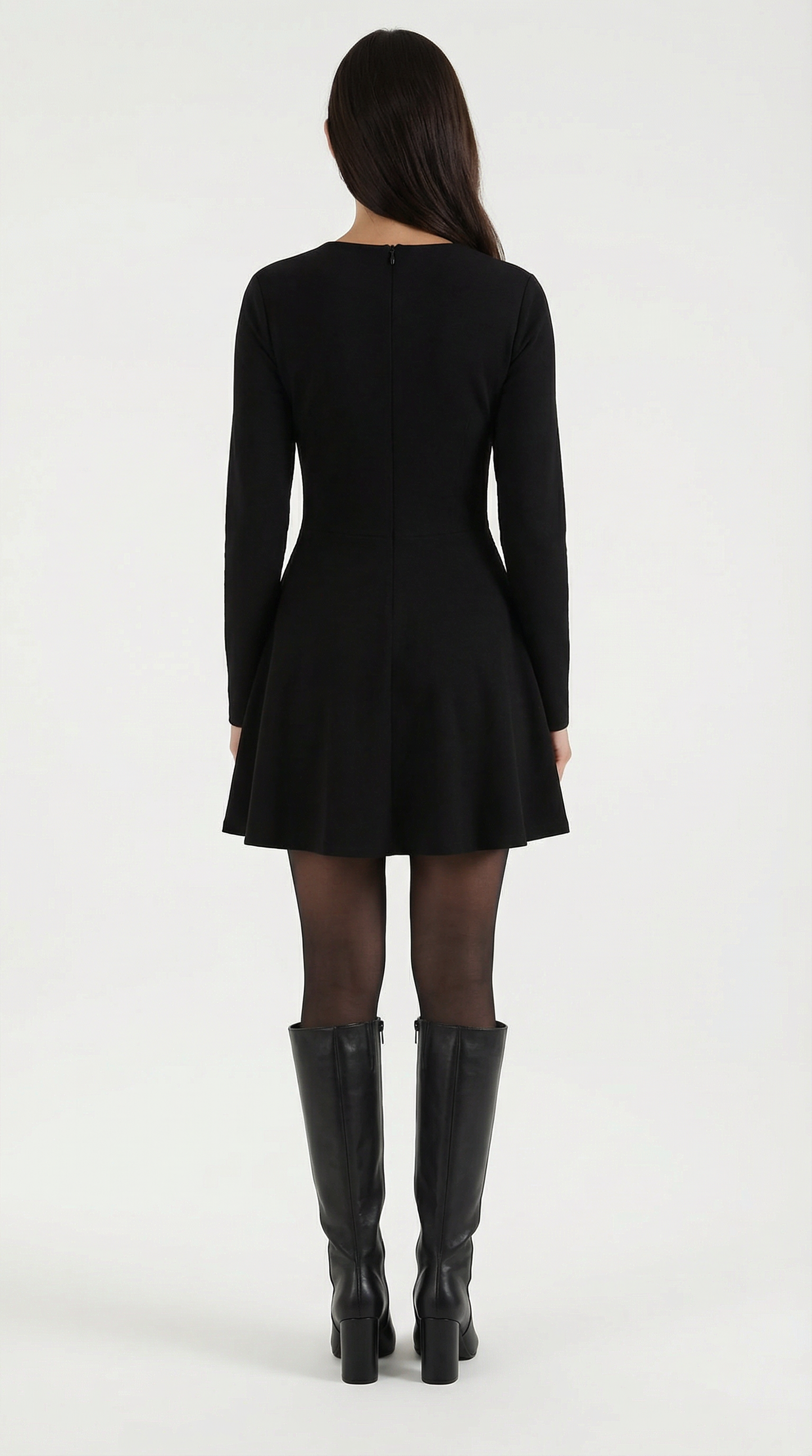 Robe Mini Élégante Plissée Femme – Manches Longues Col Rond