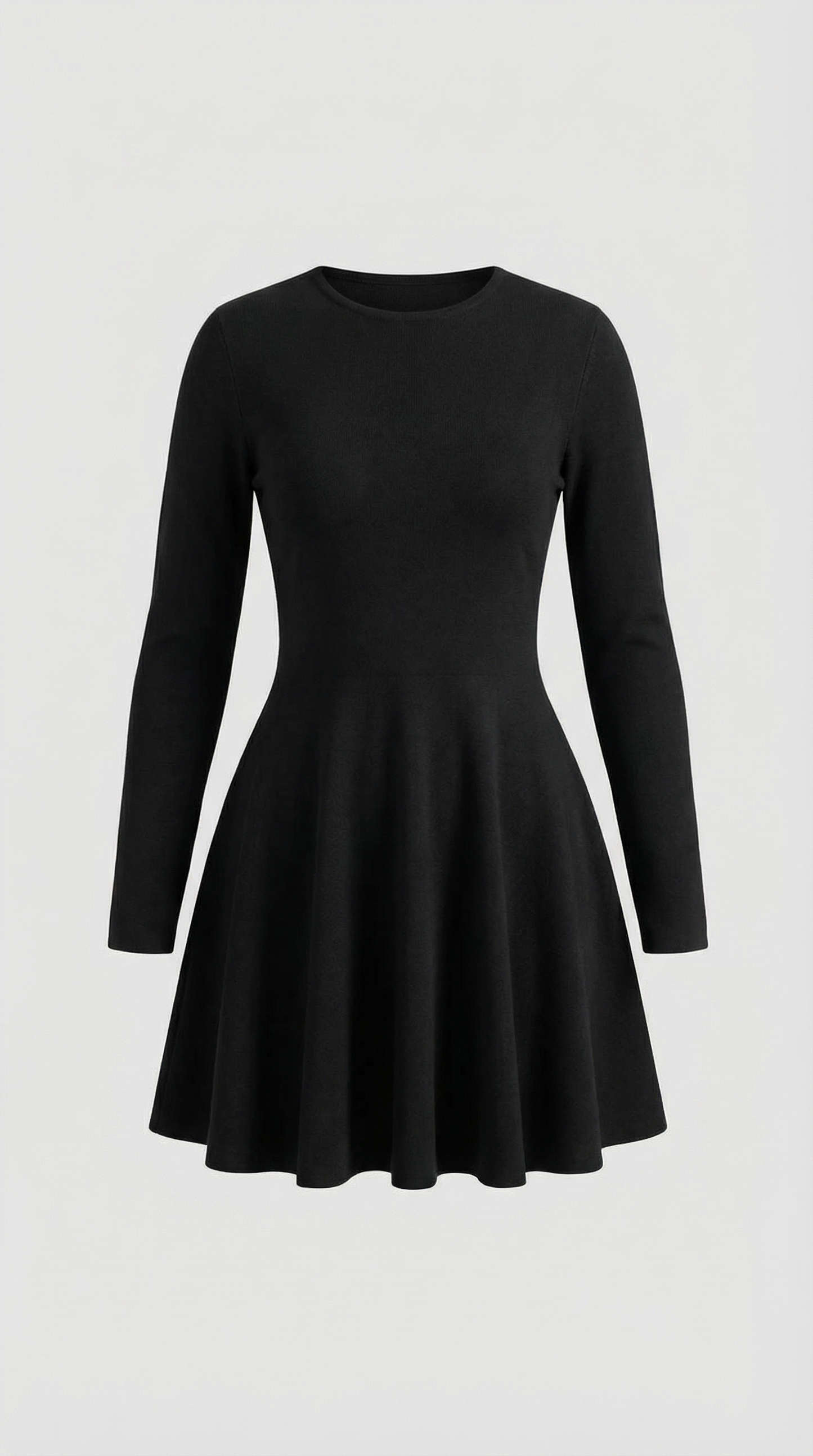 Robe Mini Élégante Plissée Femme – Manches Longues Col Rond
