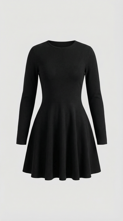 Robe Mini Élégante Plissée Femme – Manches Longues Col Rond