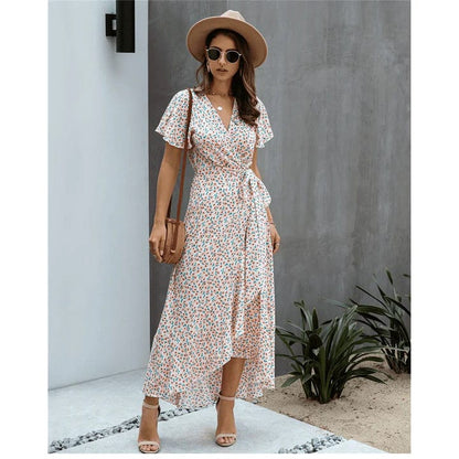 Robe Cache-Cœur Florale Élégante pour Femme – Style Estival à Volants