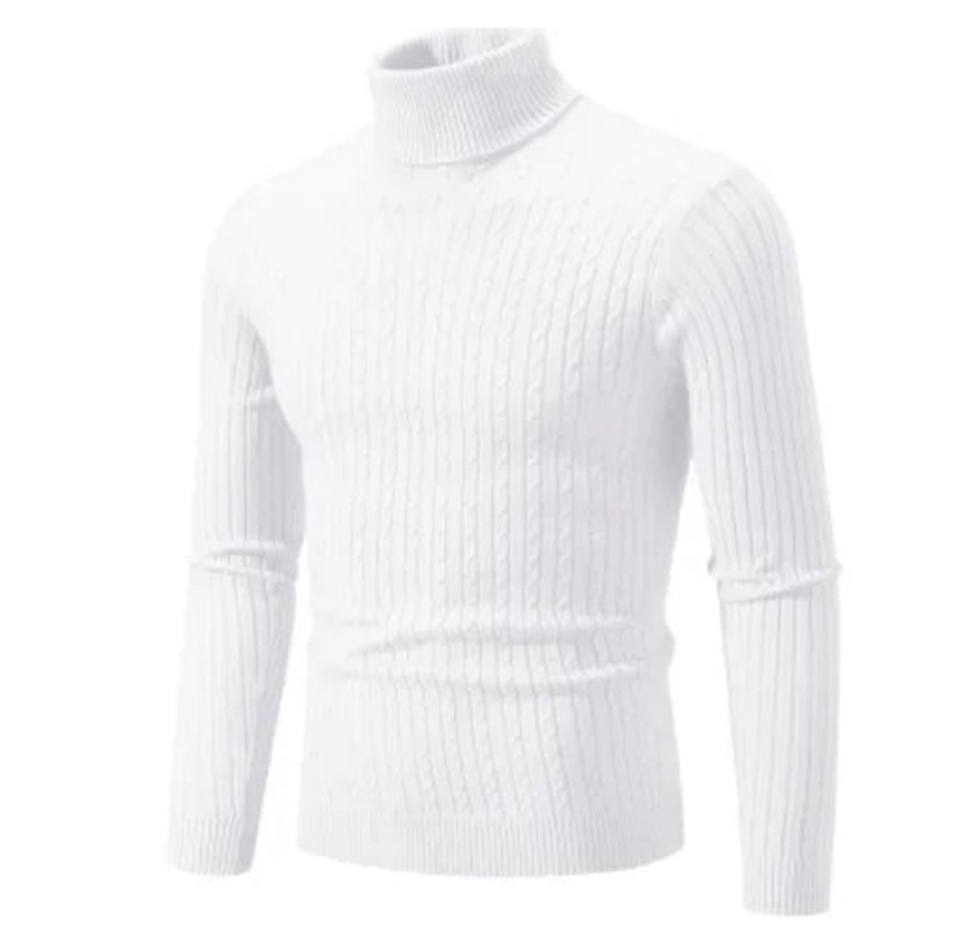 Pull Col Roulé Côtelé Élégant pour Homme – Tricot Confortable et Douillet