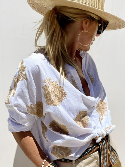Chemise Imprimée Légère de Vacances Femme – Blouse d'Été à Manches Longues