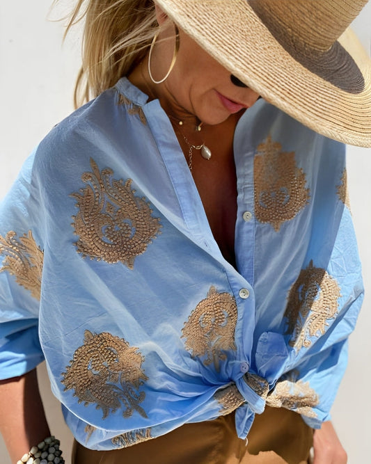 Chemise Imprimée Légère de Vacances Femme – Blouse d'Été à Manches Longues