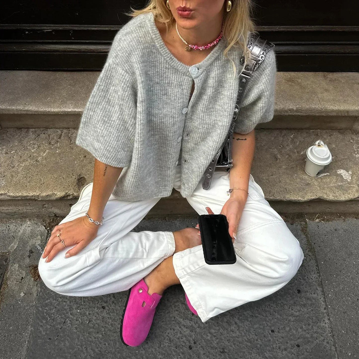 Cardigan élégant à manches courtes pour femme