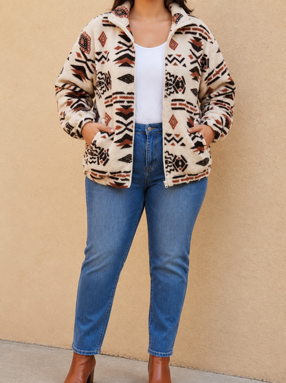 Veste sherpa aztèque zippée femme - Chaude et douce