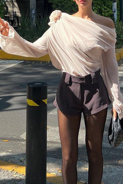 Chemisier Élégant à Fleurs pour Femme – Haut Asymétrique à Manches Longues