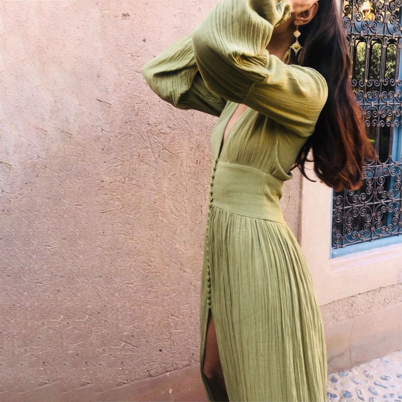 Robe longue maxi bohème à col en V pour femme – Style plage fluide et décontracté