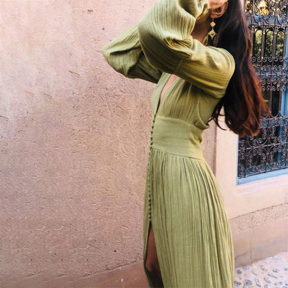 Robe longue maxi bohème à col en V pour femme – Style plage fluide et décontracté