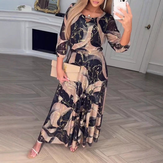 Robe maxi bohème fleurie femme à manches trois-quarts – Fluide et élégante