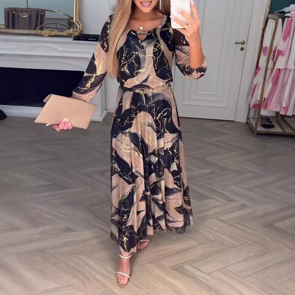 Abito maxi bohémien floreale da donna con maniche a tre quarti – Fluido ed elegante