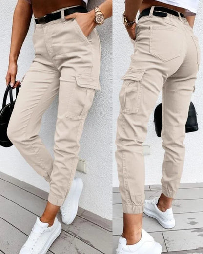 Pantalon Femme Élégant Taille Haute – Style Cargo Décontracté Quotidien