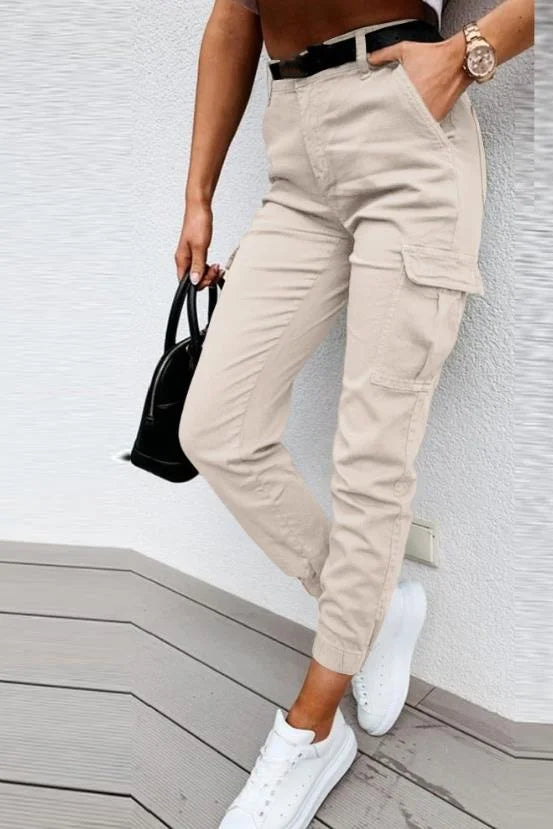 Pantalon Femme Élégant Taille Haute – Style Cargo Décontracté Quotidien