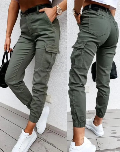 Pantalon Femme Élégant Taille Haute – Style Cargo Décontracté Quotidien