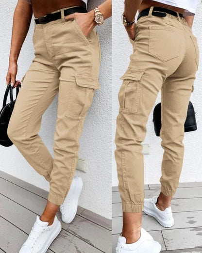 Pantalon Femme Élégant Taille Haute – Style Cargo Décontracté Quotidien