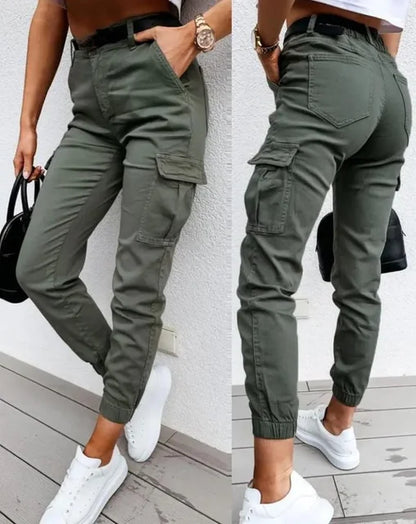 Pantalon Femme Élégant Taille Haute – Style Cargo Décontracté Quotidien
