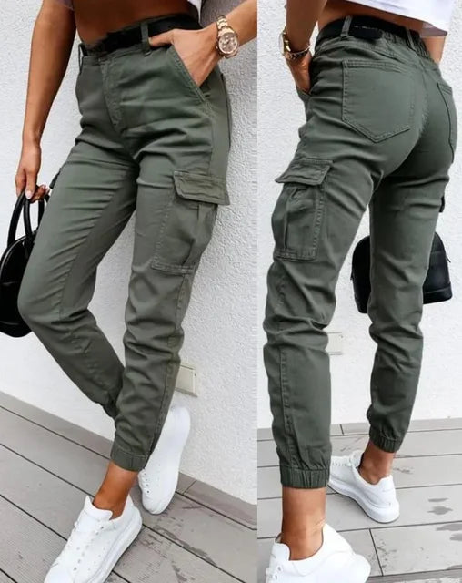 Pantalon Femme Élégant Taille Haute – Style Cargo Décontracté Quotidien