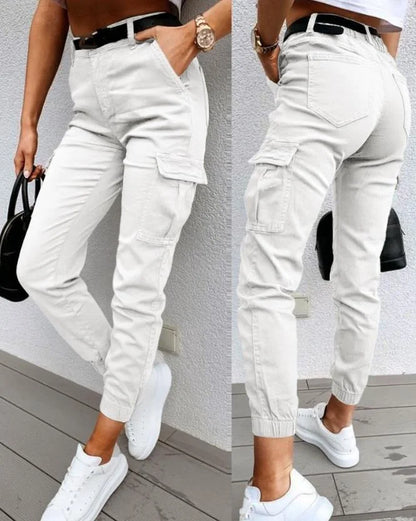 Pantalon Femme Élégant Taille Haute – Style Cargo Décontracté Quotidien