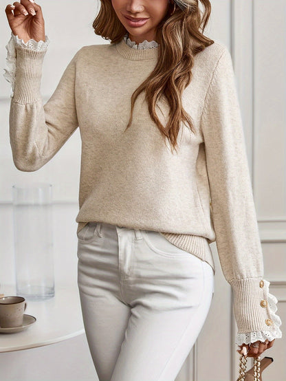 Pull femme dentelle col rond - Elegant et doux