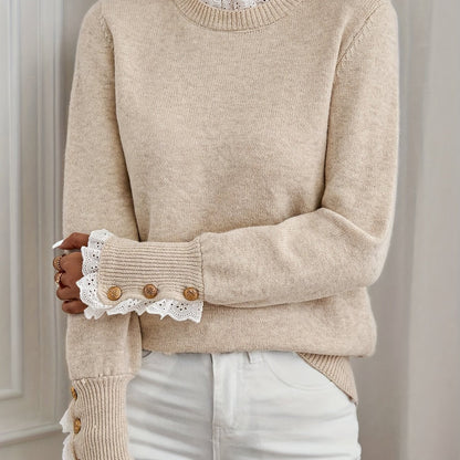 Pull femme dentelle col rond - Elegant et doux