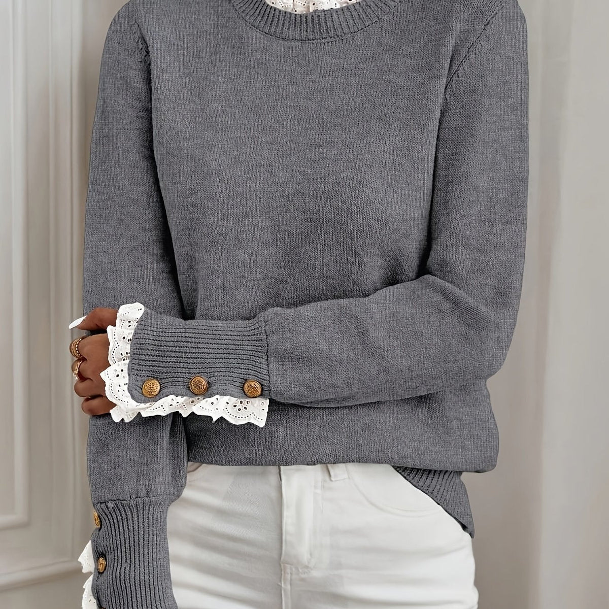 Pull femme dentelle col rond - Elegant et doux