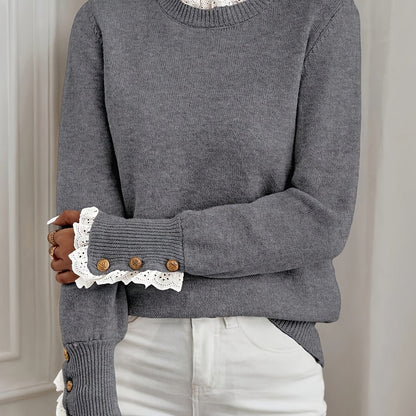 Pull femme dentelle col rond - Elegant et doux