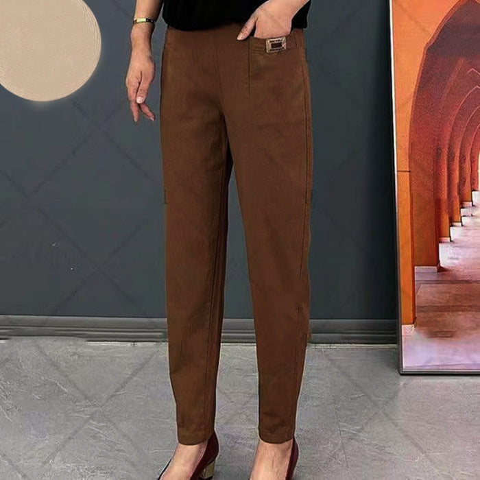 Pantalon en Coton Élégant pour Femme – Pantalon Décontracté Confortable à Taille Élastique
