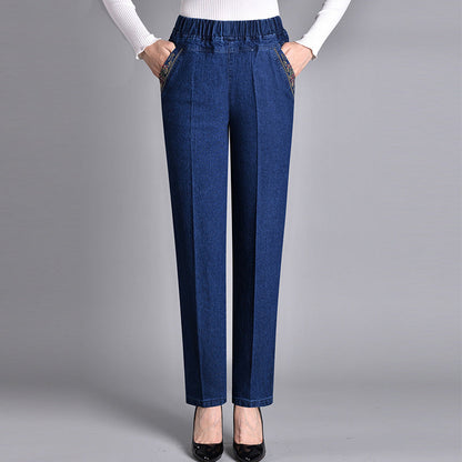 Jean Femme Droite Stylé – Taille Élastique et Poches en Denim
