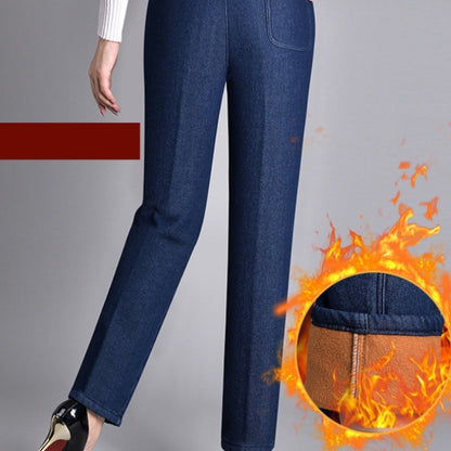 Jean Femme Droite Stylé – Taille Élastique et Poches en Denim