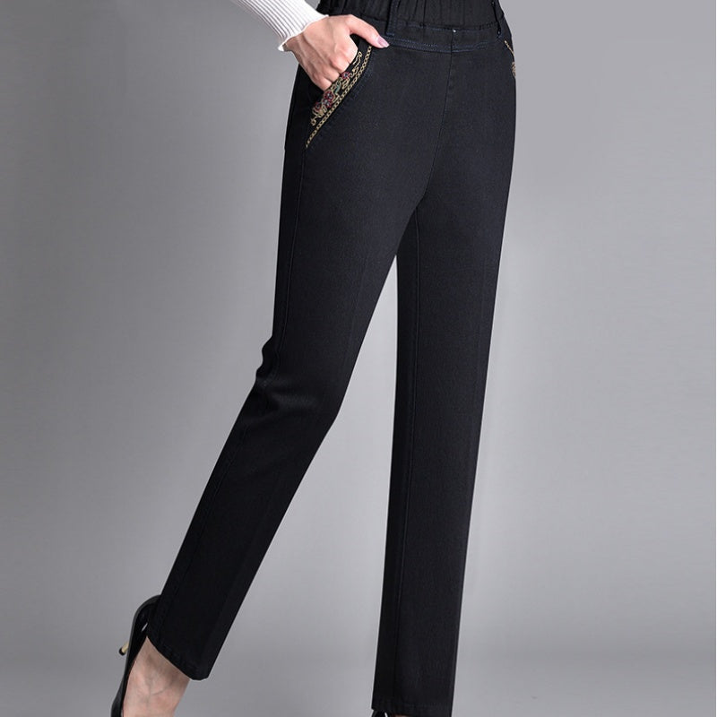 Jean Femme Droite Stylé – Taille Élastique et Poches en Denim