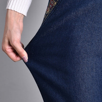 Jean Femme Droite Stylé – Taille Élastique et Poches en Denim