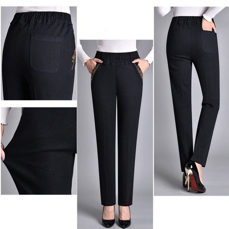 Jean Femme Droite Stylé – Taille Élastique et Poches en Denim