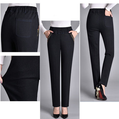 Jean Femme Droite Stylé – Taille Élastique et Poches en Denim