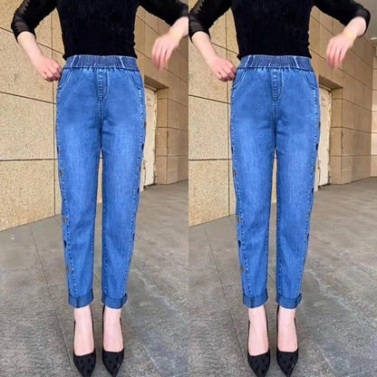 Jean slim femme élastique – Détail cœur sur les côtés pour un look original