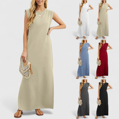 Robe Longue Femme d’Été à Col Rond – Robe Décontractée Ample