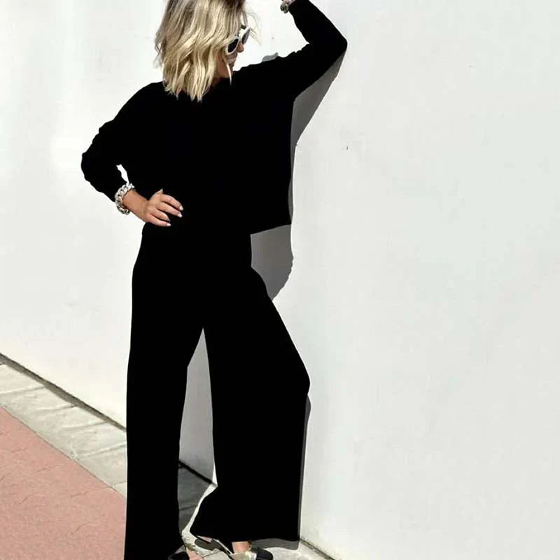Ensemble deux pièces en tricot pour femme – Pull élégant et pantalon assorti