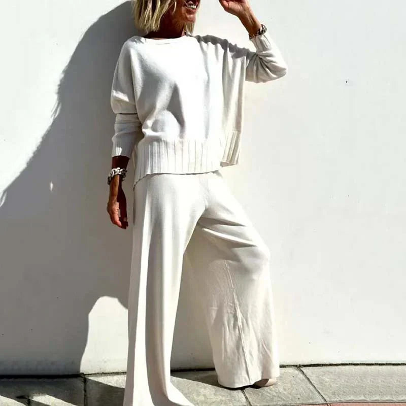 Ensemble deux pièces en tricot pour femme – Pull élégant et pantalon assorti