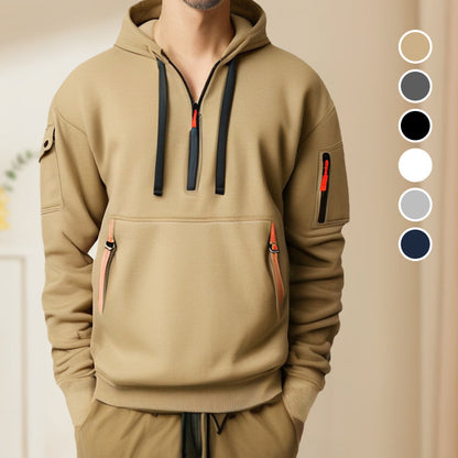 Sweat à Capuche Demi-Zip Décontracté Élégant pour Homme – Confortable