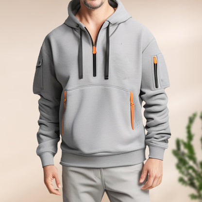 Sweat à Capuche Demi-Zip Décontracté Élégant pour Homme – Confortable