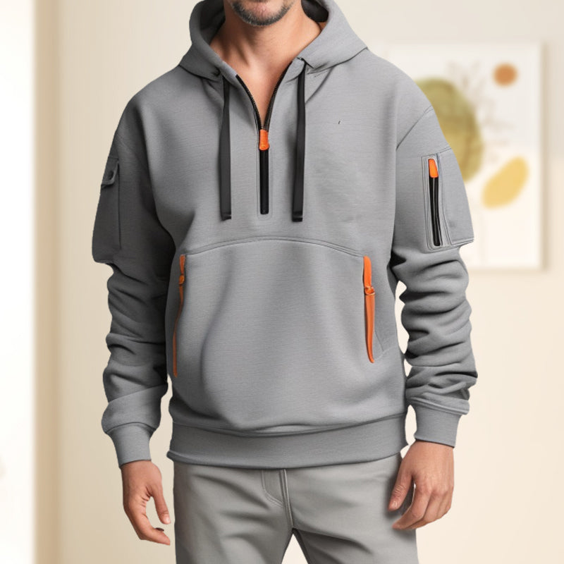 Sweat à Capuche Demi-Zip Décontracté Élégant pour Homme – Confortable