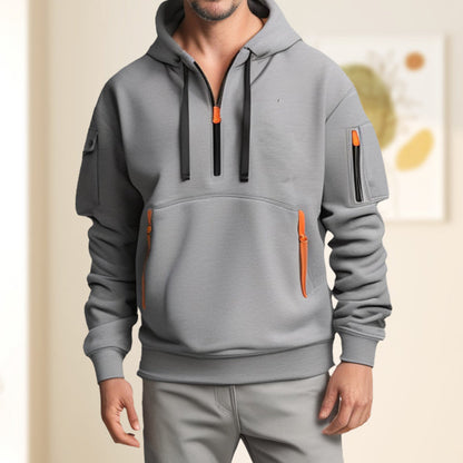 Sweat à Capuche Demi-Zip Décontracté Élégant pour Homme – Confortable